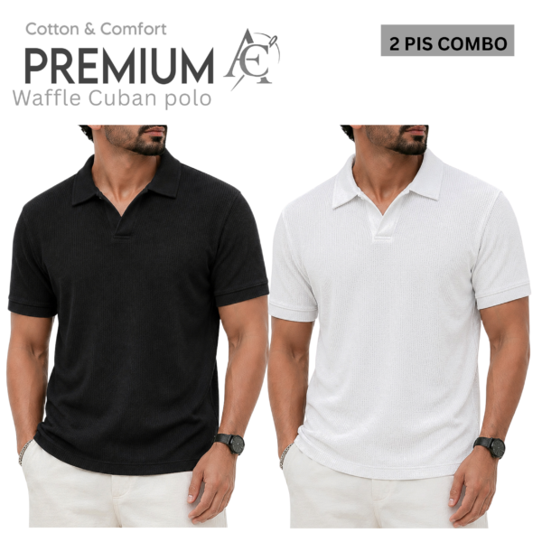 Waffel Cuban Polo Black-White