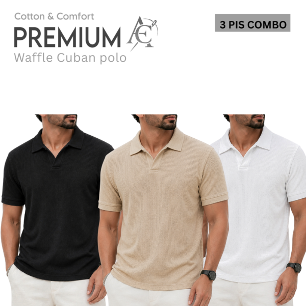 Waffel Cuban Polo Black-Biscuit-White