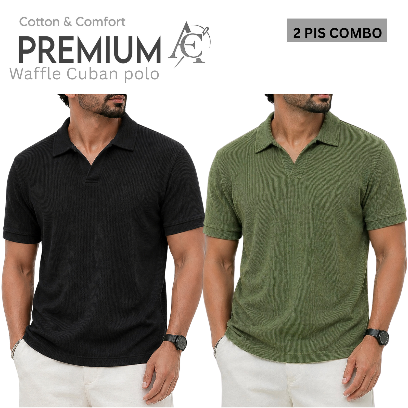 Waffel Cuban Polo Black-Olive