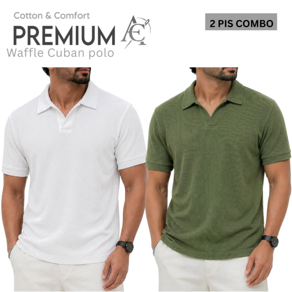 Waffel Cuban Polo White-Olive